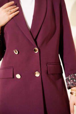 Astarı Leoparlı Kruvaze Ceket Mor - Ceket