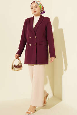 Astarı Leoparlı Kruvaze Ceket Mor - Ceket