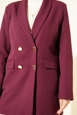 Astarı Leoparlı Kruvaze Ceket Mor - Ceket