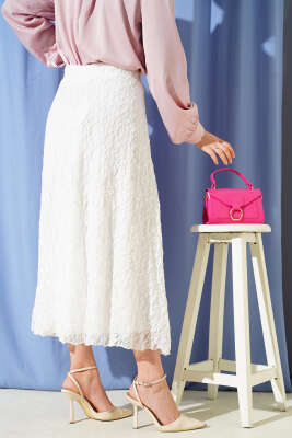 Astarlı Dantelli Etek Beyaz - Etek