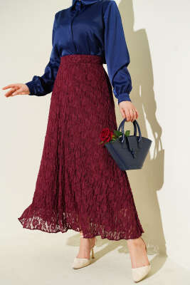 Astarlı Dantelli Etek Bordo - HATUN