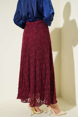 Astarlı Dantelli Etek Bordo - Etek