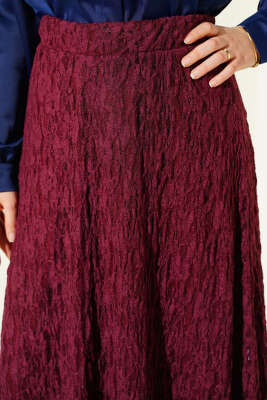 Astarlı Dantelli Etek Bordo - Etek