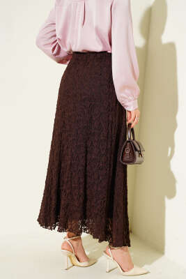 Astarlı Dantelli Etek Kahve - Etek