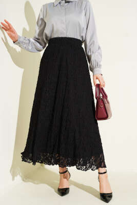 Astarlı Dantelli Etek Siyah - HATUN
