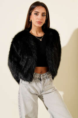 Astarlı Kısa Kürk Ceket Siyah - Kadın Giyim Modelleri