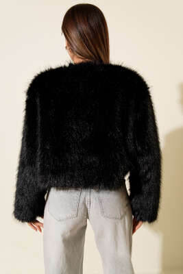 Astarlı Kısa Kürk Ceket Siyah - Kadın Giyim Modelleri