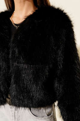 Astarlı Kısa Kürk Ceket Siyah - Kadın Giyim Modelleri