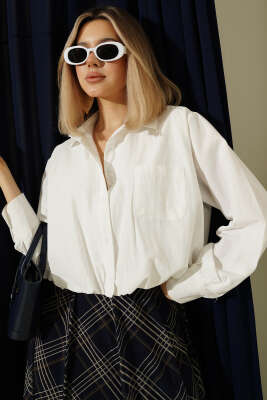 Astarlı Kısa Poplin Gömlek Ekru - Kadın Giyim Modelleri