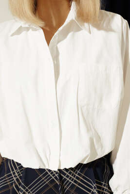 Astarlı Kısa Poplin Gömlek Ekru - Kadın Giyim Modelleri