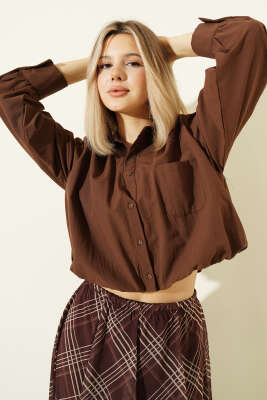 Astarlı Kısa Poplin Gömlek Kahve - CALİENTE