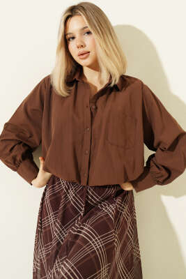 Astarlı Kısa Poplin Gömlek Kahve - Kadın Giyim Modelleri