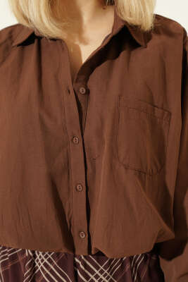 Astarlı Kısa Poplin Gömlek Kahve - Kadın Giyim Modelleri