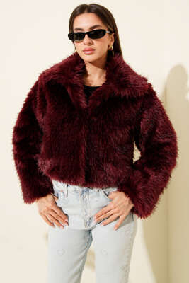 Astarlı Kruvaze Yaka Kürk Mont Bordo - Kadın Giyim Modelleri