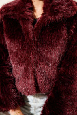 Astarlı Kruvaze Yaka Kürk Mont Bordo - Kadın Giyim Modelleri