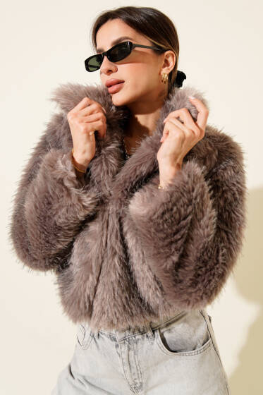 Astarlı Kruvaze Yaka Kürk Mont Vizon - Kadın Giyim Modelleri