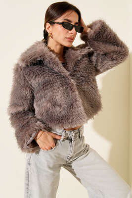 Astarlı Kruvaze Yaka Kürk Mont Vizon - Kadın Giyim Modelleri