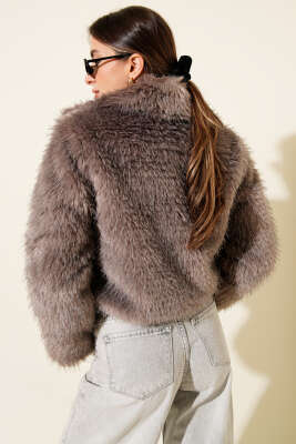 Astarlı Kruvaze Yaka Kürk Mont Vizon - Kadın Giyim Modelleri