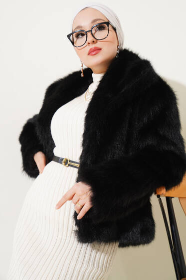 Astarlı Kürk Mont Siyah - Mont