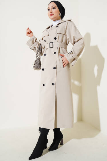 Astarlı Kuşaklı Uzun Trençkot Taş - Trençkot