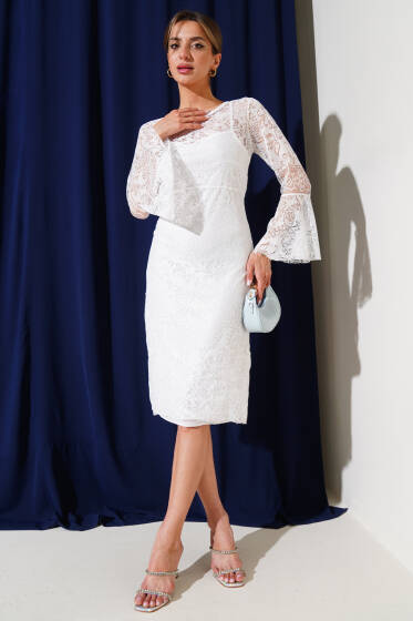 Astarlı Tül Elbise Beyaz - Kadın Giyim Modelleri