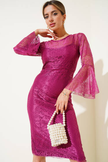 Astarlı Tül Elbise Mürdüm - Kadın Giyim Modelleri