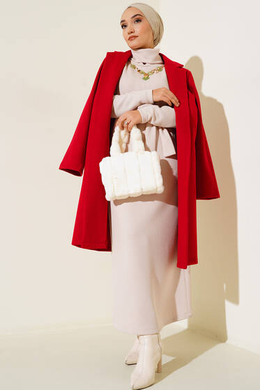 Astarsız Kaşe Kaban Kırmızı - Kaban