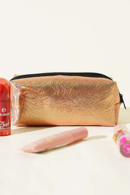 Astarsız Parlak Makyaj Çantası Bakır 