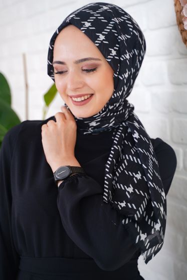 Asu Serisi Siyah Tülbent Şal - Black&White