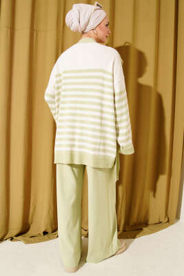 Atkı Detaylı Çizgili Triko İkili Takım Su Yeşili - İkili Takım