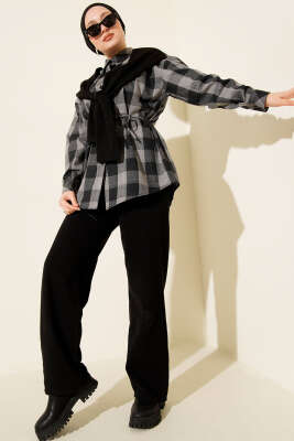 Atkı Detaylı Ekoseli Gömlek Antrasit - Günün Seçilenleri