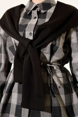 Atkı Detaylı Ekoseli Gömlek Antrasit - Günün Seçilenleri