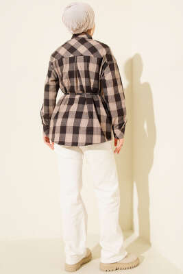 Atkı Detaylı Ekoseli Gömlek Bej - Günün Seçilenleri