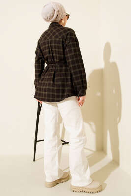 Atkı Detaylı Ekoseli Gömlek Haki - Gömlek