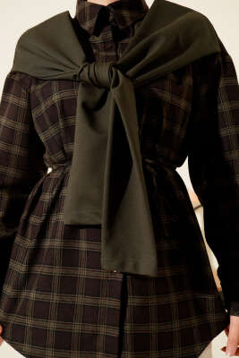 Atkı Detaylı Ekoseli Gömlek Haki - Günün Seçilenleri