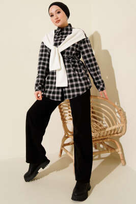 Atkı Detaylı Ekoseli Gömlek Siyah - Günün Seçilenleri