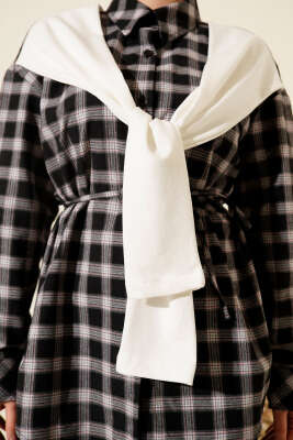 Atkı Detaylı Ekoseli Gömlek Siyah - Günün Seçilenleri