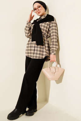 Atkı Detaylı Ekoseli Gömlek Taş - Günün Seçilenleri