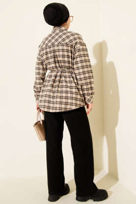 Atkı Detaylı Ekoseli Gömlek Taş - Günün Seçilenleri