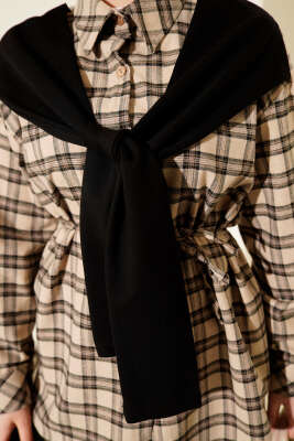 Atkı Detaylı Ekoseli Gömlek Taş - Günün Seçilenleri