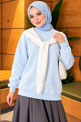 Atkı Detaylı Üç İplik Sweatshirt Bebe Mavi - Tunik