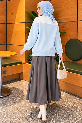 Atkı Detaylı Üç İplik Sweatshirt Bebe Mavi - Tunik