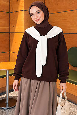 Atkı Detaylı Üç İplik Sweatshirt Kahve - DESTİNA