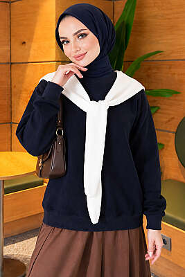 Atkı Detaylı Üç İplik Sweatshirt Lacivert - Tunik