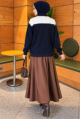 Atkı Detaylı Üç İplik Sweatshirt Lacivert - Tunik