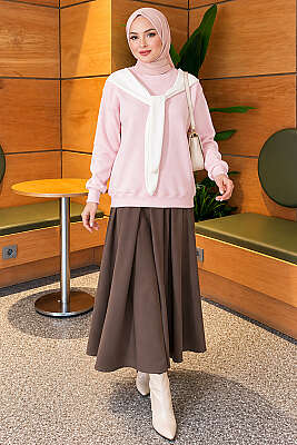 Atkı Detaylı Üç İplik Sweatshirt Pembe - Tunik