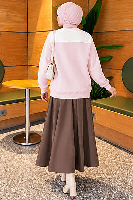Atkı Detaylı Üç İplik Sweatshirt Pembe - Tunik