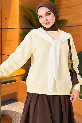 Atkı Detaylı Üç İplik Sweatshirt Sarı 