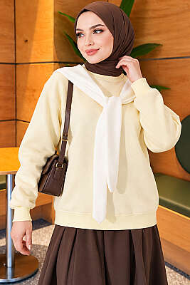 Atkı Detaylı Üç İplik Sweatshirt Sarı - Tunik