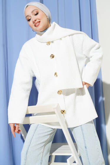 Atkılı Buklet Ceket Beyaz - Ceket